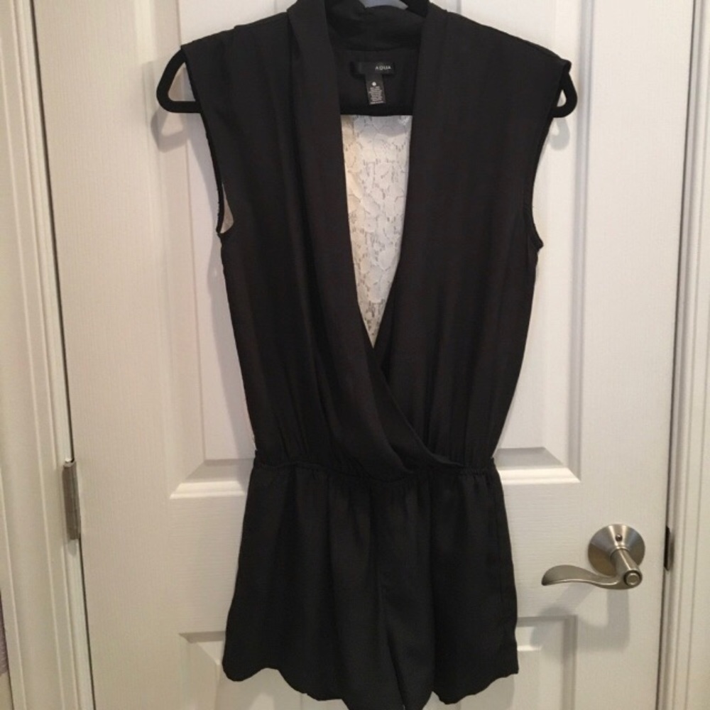 Aqua Brand Black Romper with Cream Lace Back